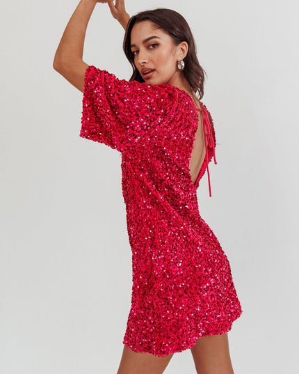 Fuchsia Backless Sequin Dress