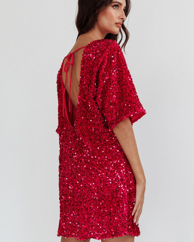 Fuchsia Backless Sequin Dress