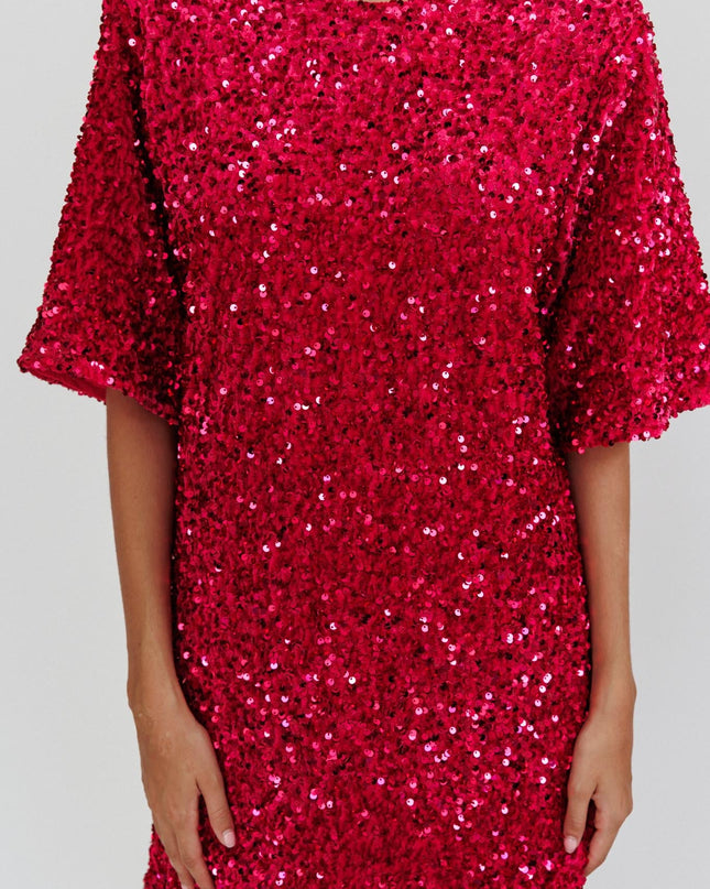 Fuchsia Backless Sequin Dress