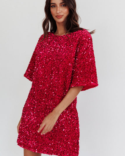 Fuchsia Backless Sequin Dress