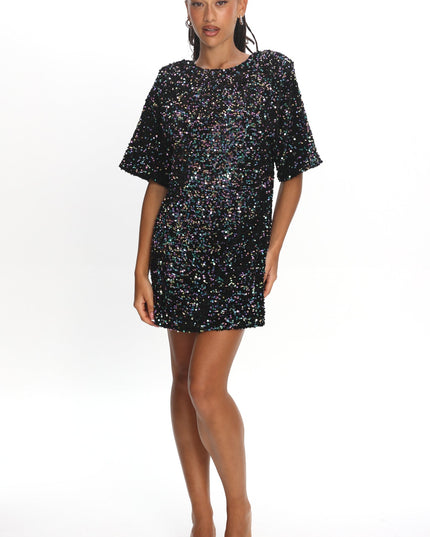 Multi Backless Sequin Dress Black