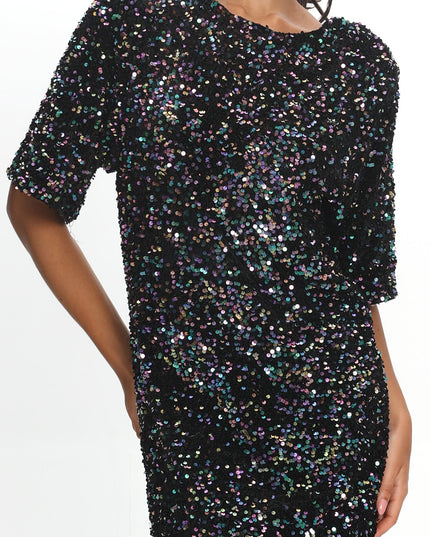 Multi Backless Sequin Dress Black