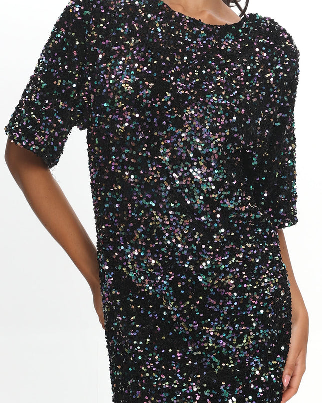 Multi Backless Sequin Dress Black