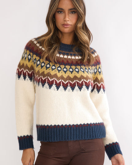 Multi Long Sleeve Knit Top Ivory