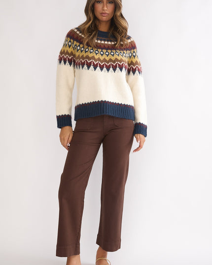 Multi Long Sleeve Knit Top Ivory