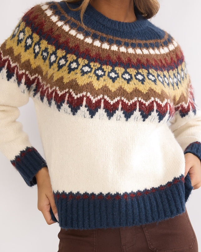 Multi Long Sleeve Knit Top Ivory