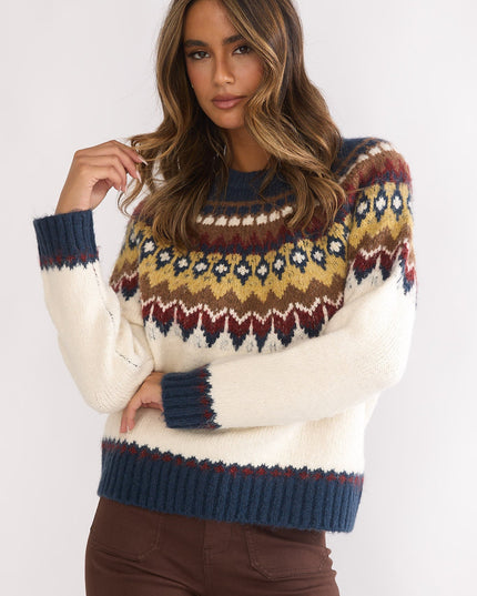 Multi Long Sleeve Knit Top Ivory