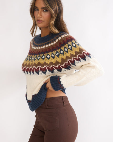 Multi Long Sleeve Knit Top Ivory