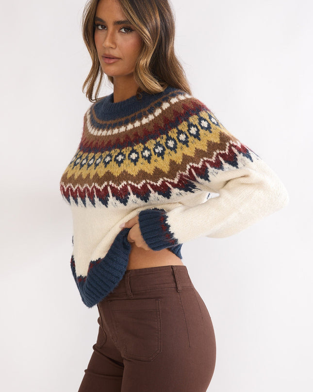 Multi Long Sleeve Knit Top Ivory