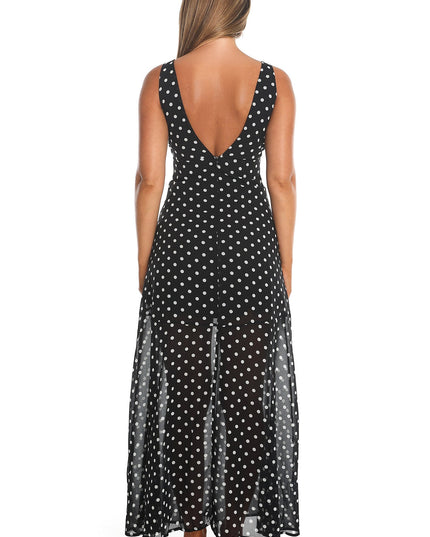 Black Rosewood V-Neckline Maxi Dress Polka Dot