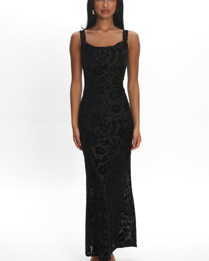Floral Tied Back Maxi Dress Flocked