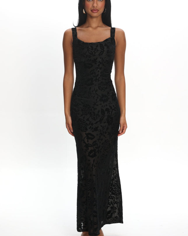Floral Tied Back Maxi Dress Flocked