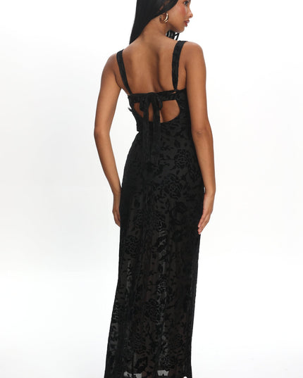 Floral Tied Back Maxi Dress Flocked