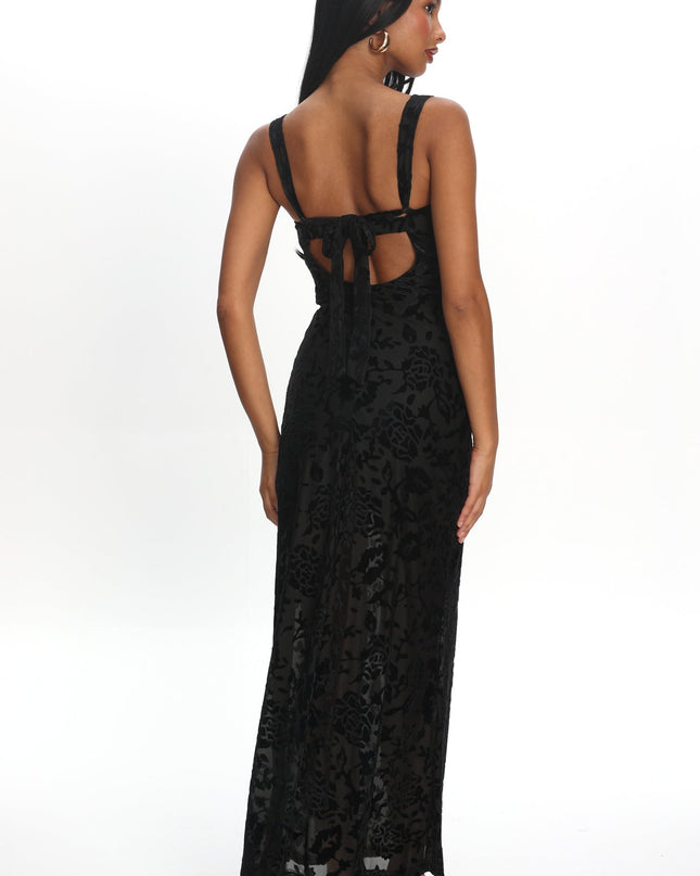 Floral Tied Back Maxi Dress Flocked