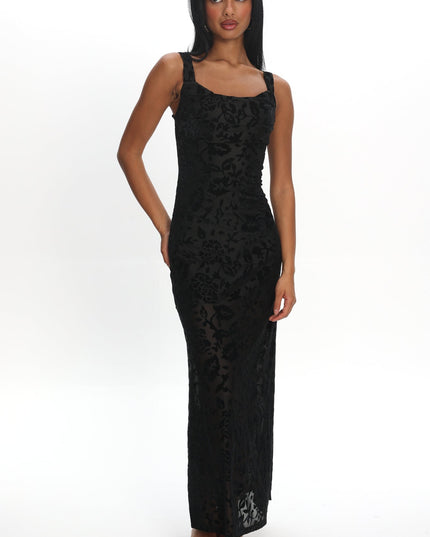 Floral Tied Back Maxi Dress Flocked