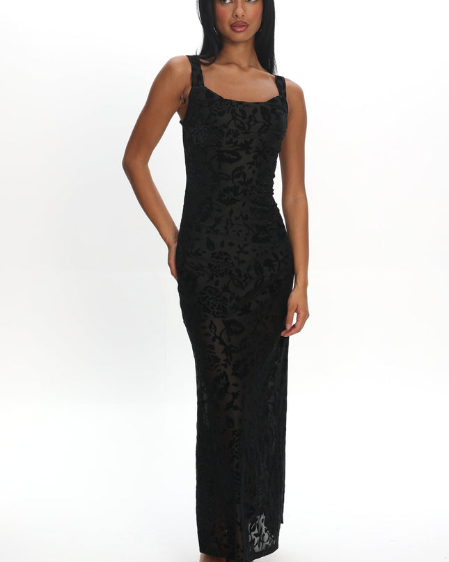 Floral Tied Back Maxi Dress Flocked