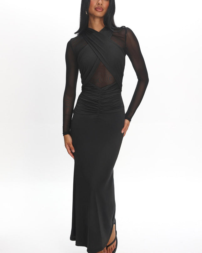 Black Sheer Waist Maxi Dress