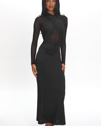 Black Sheer Waist Maxi Dress