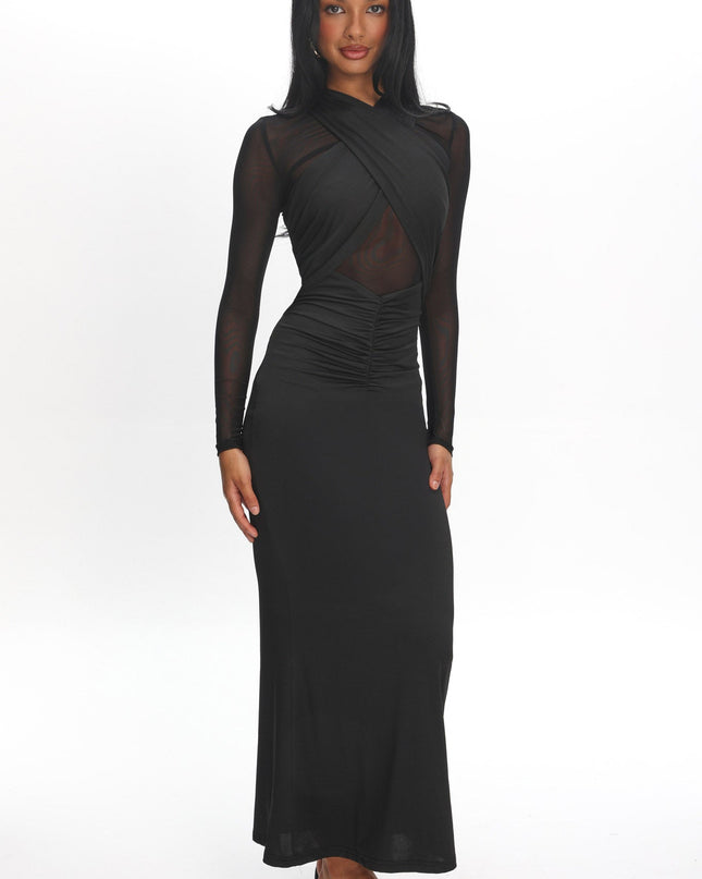 Black Sheer Waist Maxi Dress