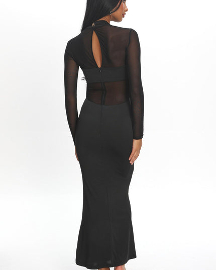 Black Sheer Waist Maxi Dress
