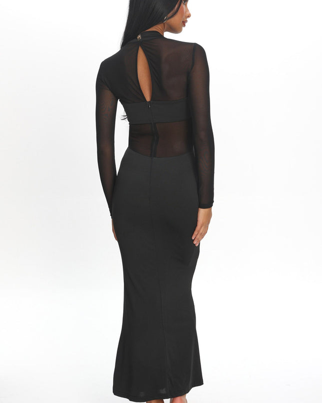 Black Sheer Waist Maxi Dress