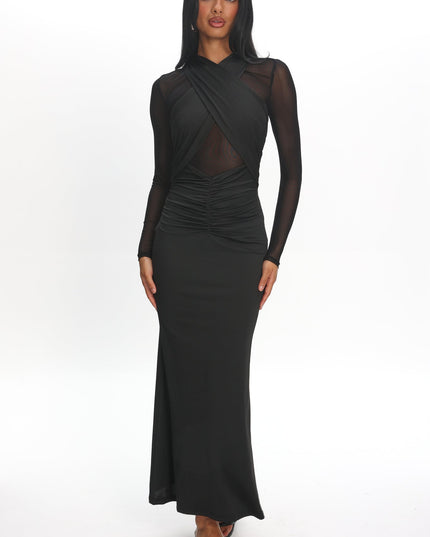 Black Sheer Waist Maxi Dress