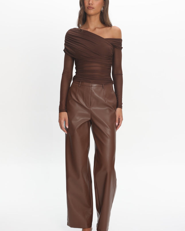 Chocolate Long Sleeve Asymmetric Top