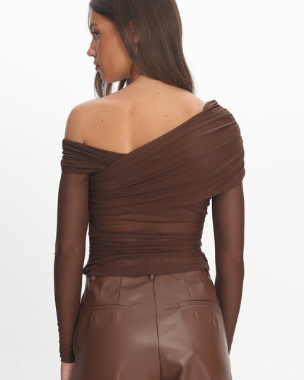 Chocolate Long Sleeve Asymmetric Top