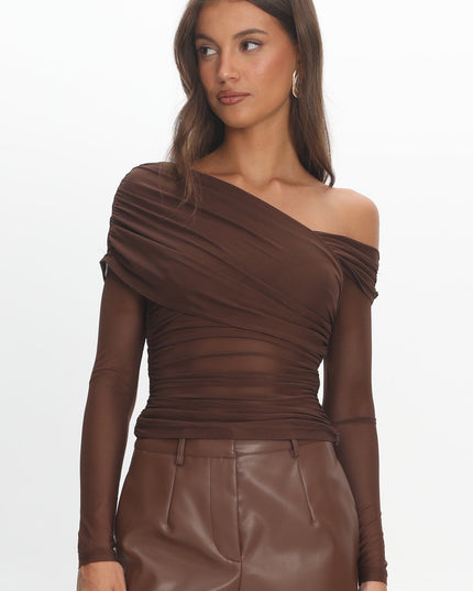 Chocolate Long Sleeve Asymmetric Top