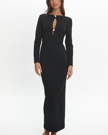 Black Keyhole Long Sleeve Maxi Dress