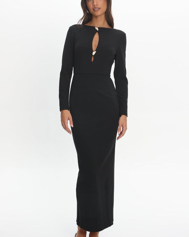 Black Keyhole Long Sleeve Maxi Dress