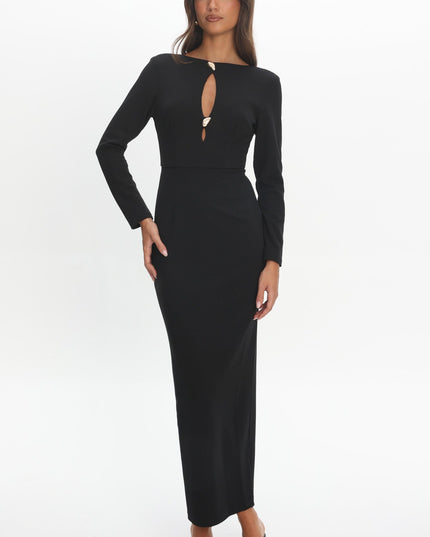 Black Keyhole Long Sleeve Maxi Dress