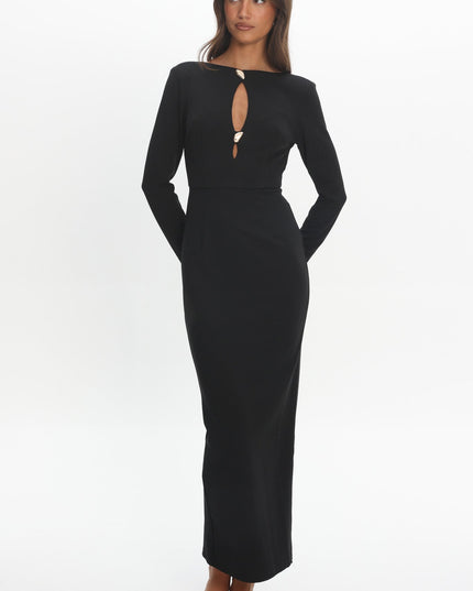 Black Keyhole Long Sleeve Maxi Dress