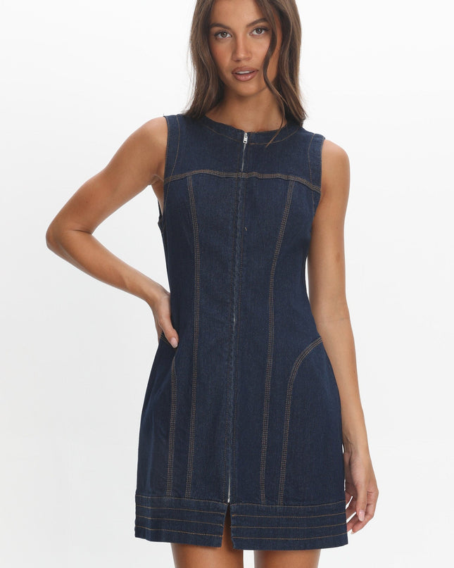 Indigo Texas Zipper Front Mini Dress