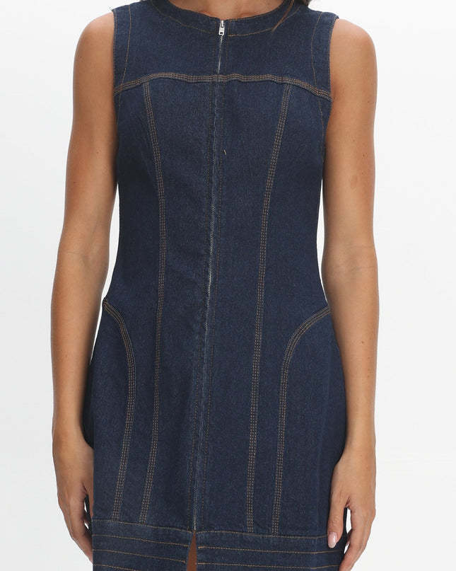 Indigo Texas Zipper Front Mini Dress