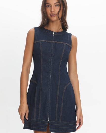 Indigo Texas Zipper Front Mini Dress