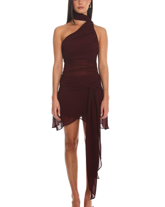 Wine Asymmetric Wrap Mini Dress