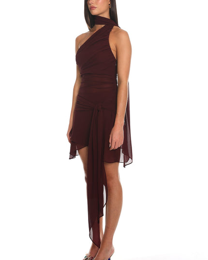 Wine Asymmetric Wrap Mini Dress