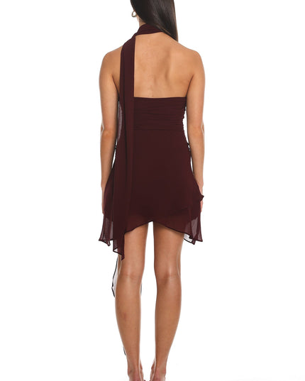 Wine Asymmetric Wrap Mini Dress