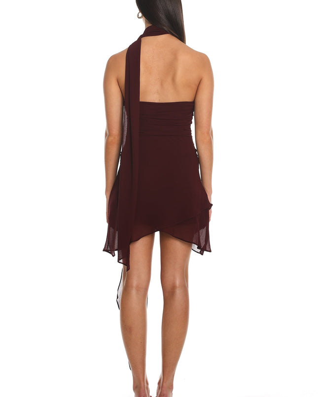 Wine Asymmetric Wrap Mini Dress