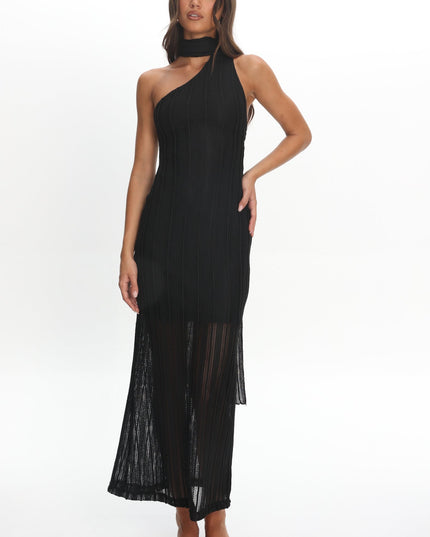 Black One-Shoulder Knit Dress