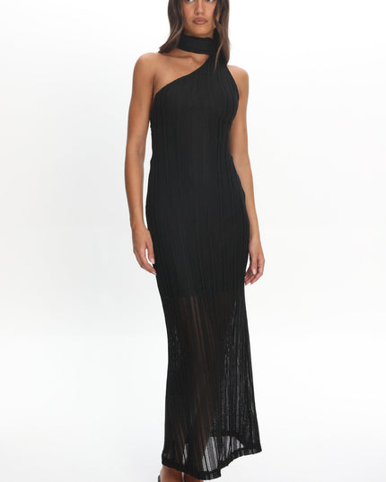 Black One-Shoulder Knit Dress