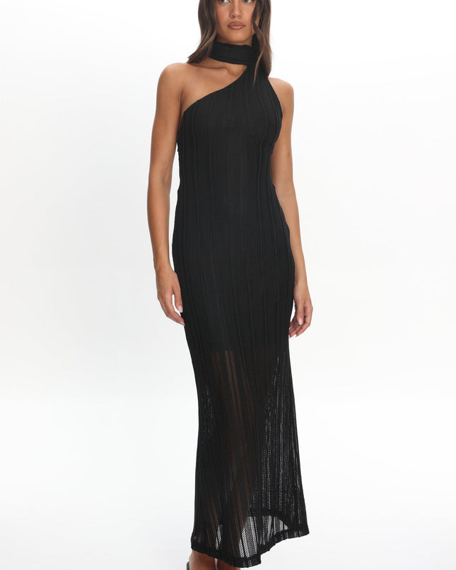 Black One-Shoulder Knit Dress