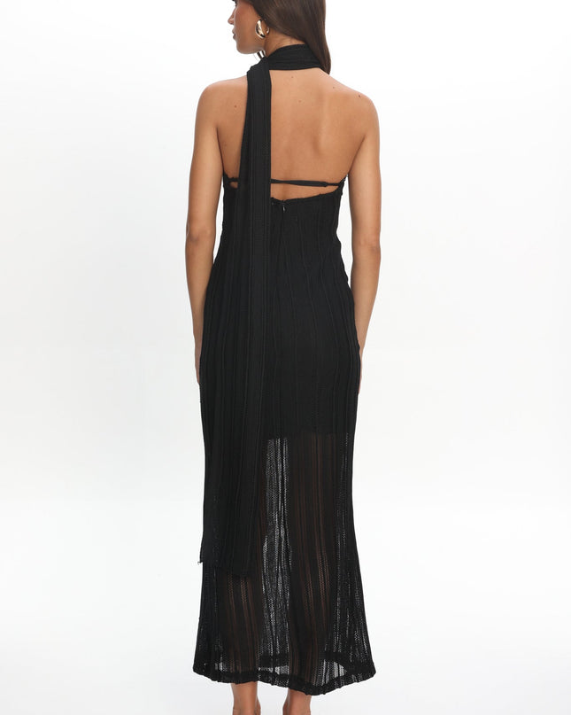 Black One-Shoulder Knit Dress