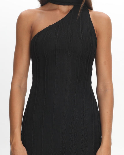 Black One-Shoulder Knit Dress