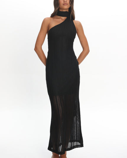 Black One-Shoulder Knit Dress