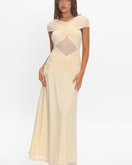 Cream Sheer Waist Ruched Maxi Waist