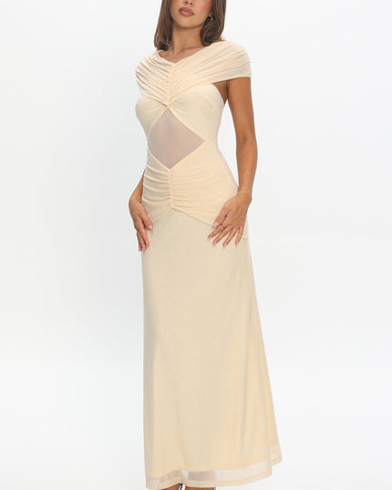 Cream Sheer Waist Ruched Maxi Waist