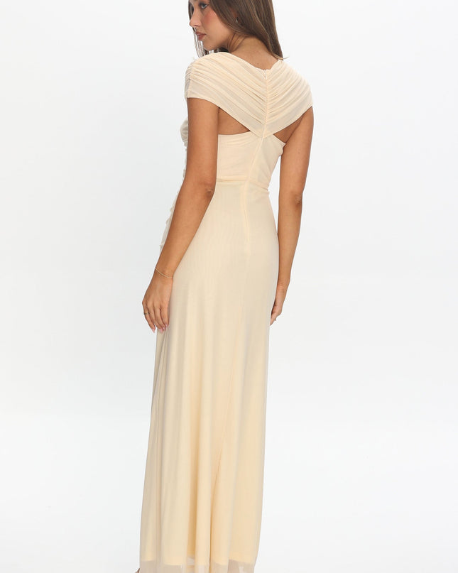 Cream Sheer Waist Ruched Maxi Waist