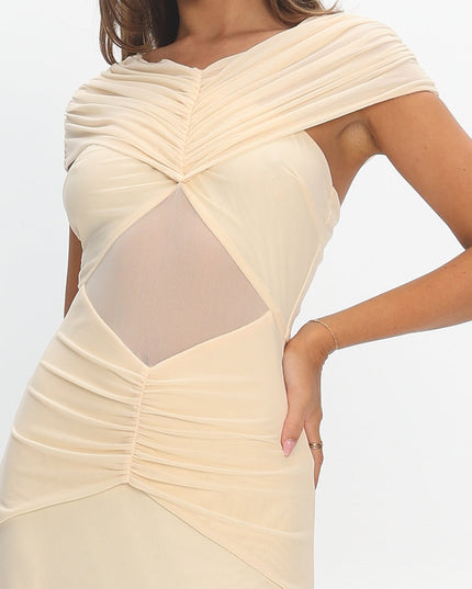 Cream Sheer Waist Ruched Maxi Waist